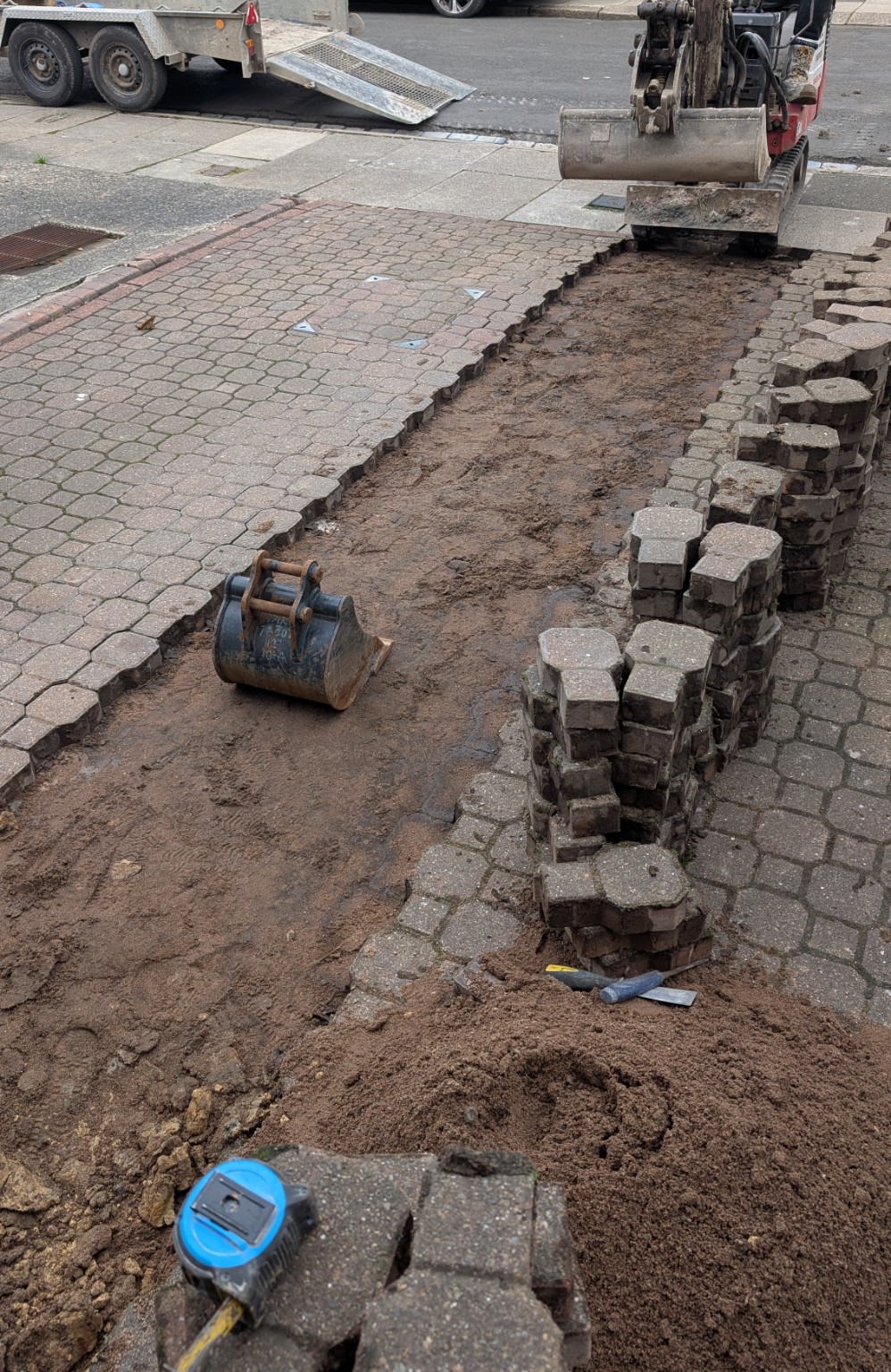 Driveway opened up for the new electricity service route