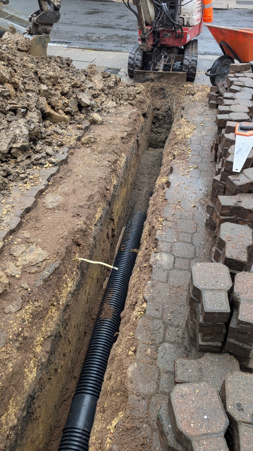 110 mm duct installed in the private trench